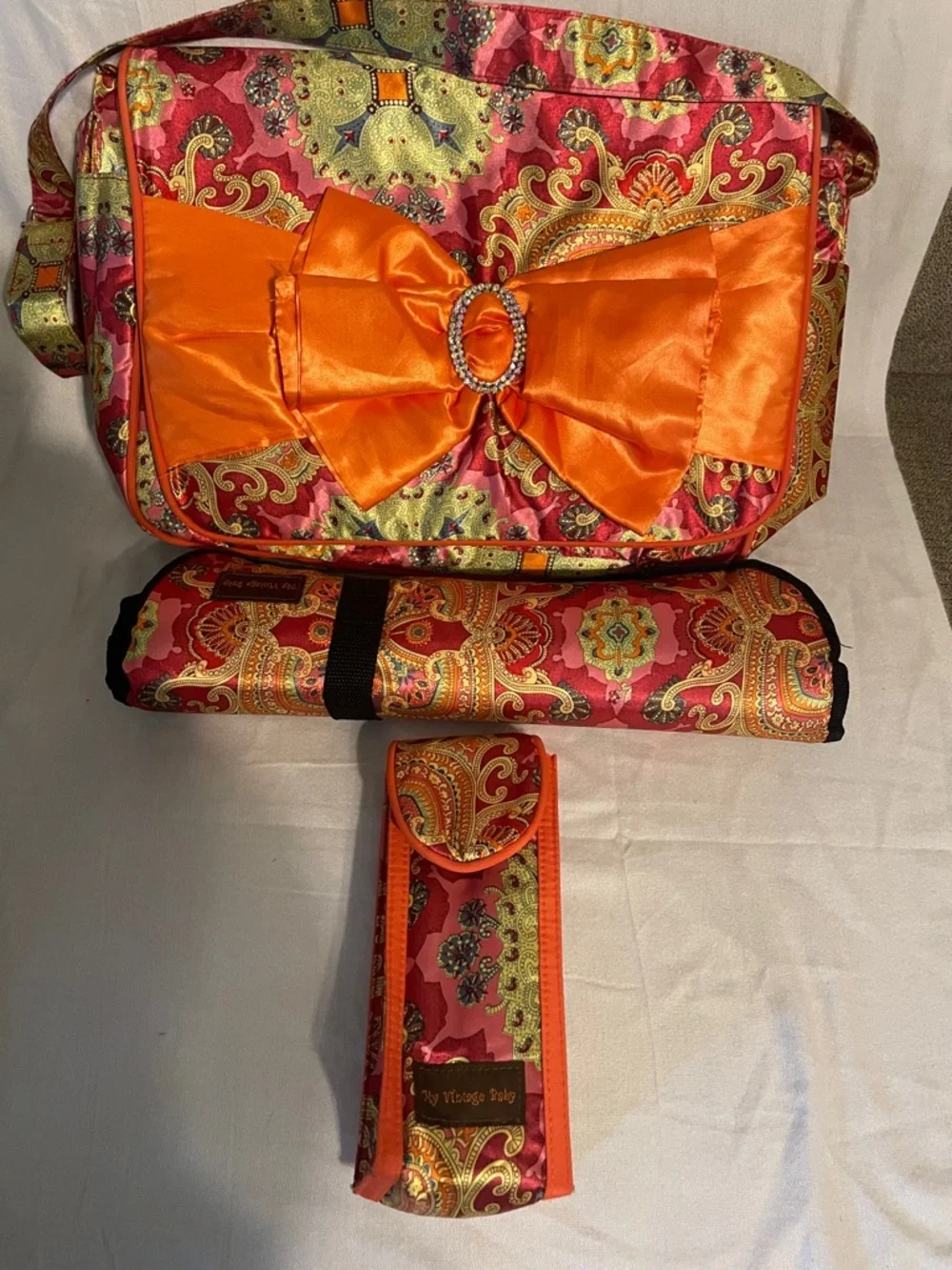 My vintage baby  Vera Bradley Vibrant Orange Bow-Accent Paisley diaper Bag